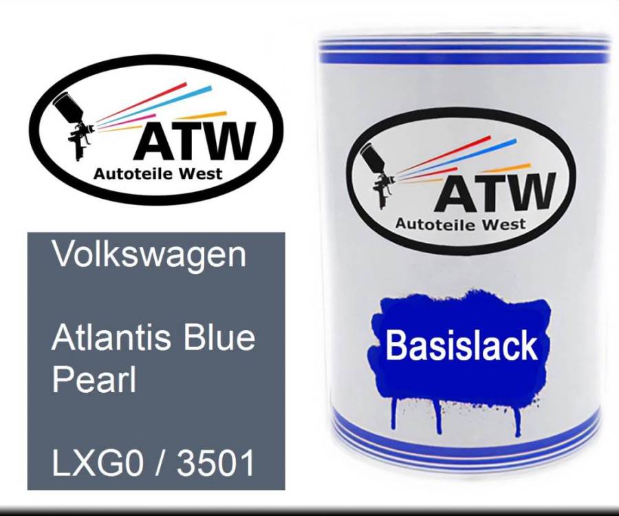 Volkswagen, Atlantis Blue Pearl, LXG0 / 3501: 500ml Lackdose, von ATW Autoteile West.